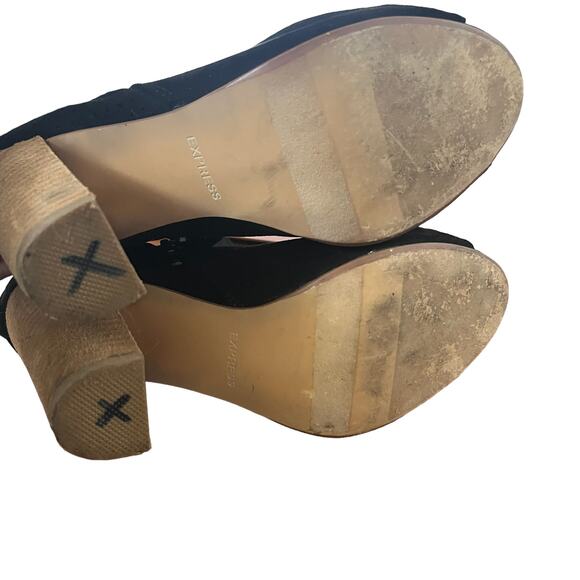 Express Shoes Black Perforated Double Zip Peep Toe Faux Suede Heels 7 - Picture 11 of 12